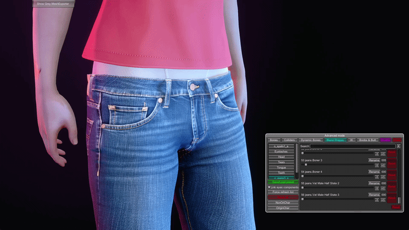 Adjust erection bulge in front of the jeans
